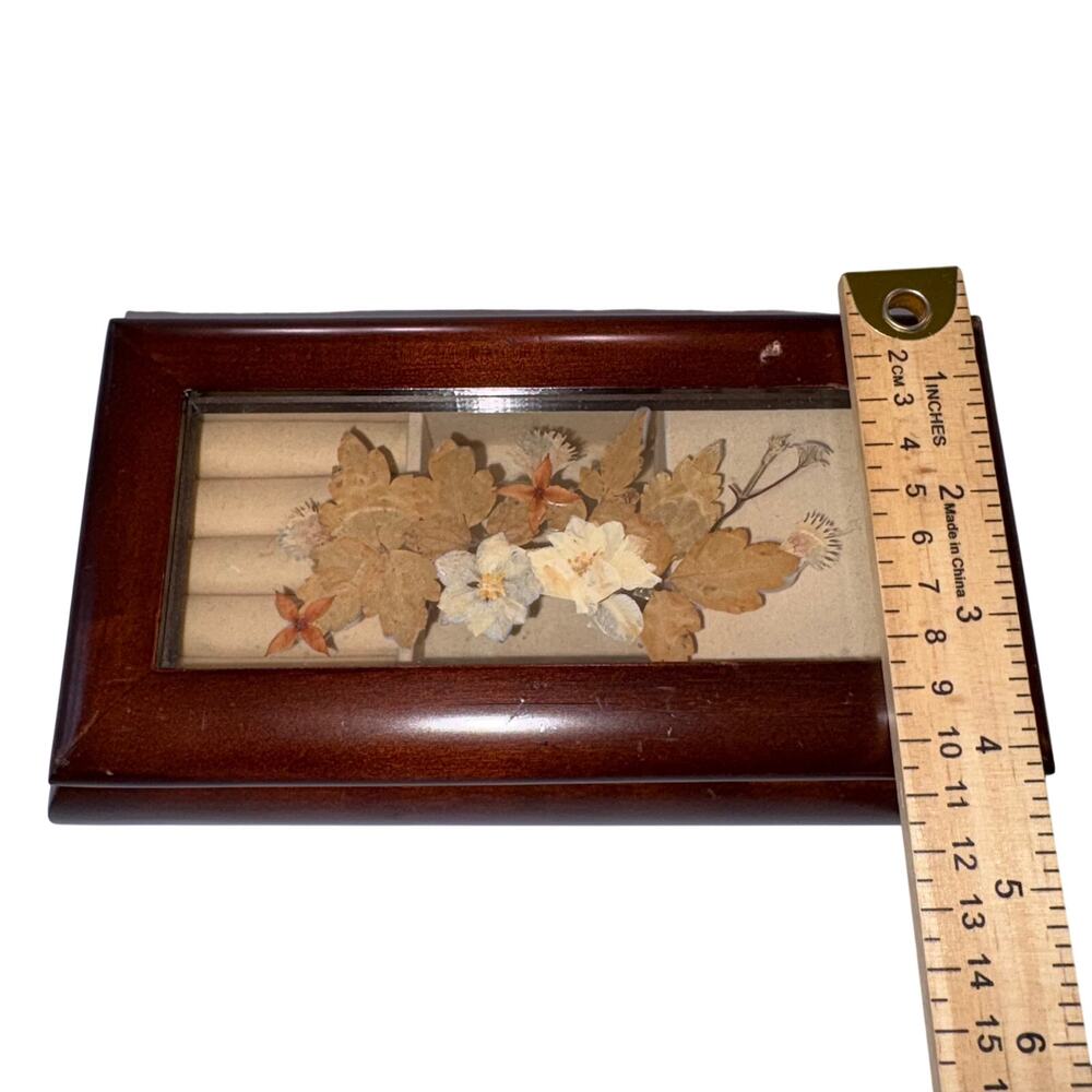Vintage Bombay Co Musical Jewelry‎ Box Wood Pressed Flowers Plays Love Story - Picture 9 of 9